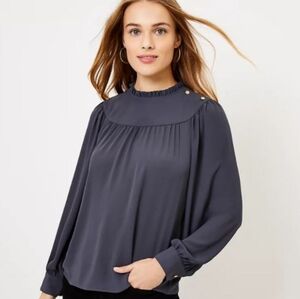 LOFT Women's Ruffle Neck Bib Blouse SIZE SMALL